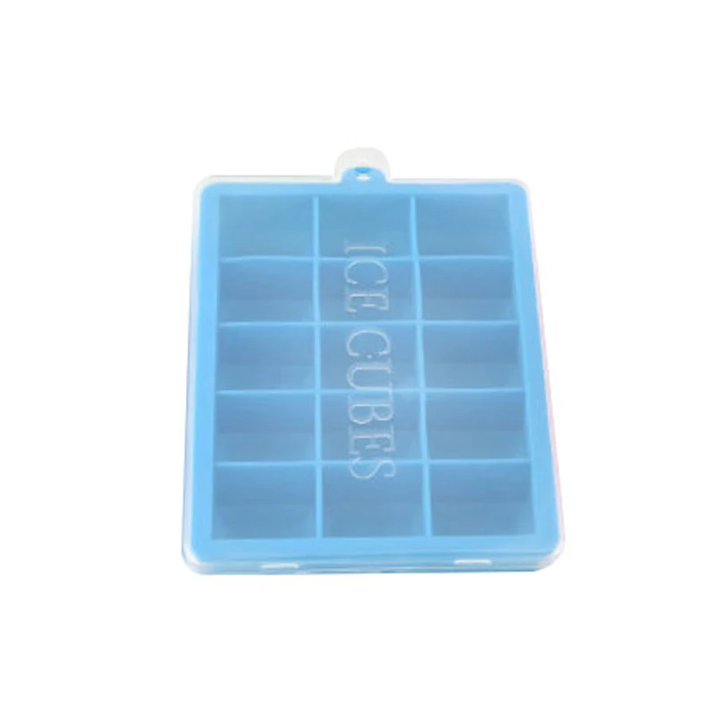 15-отверстие Еда Класс силиконовая форма для льда Maker виски со льдом лоток с крышкой квадратной формы самодельный лед пресс-формы для кухни - Цвет: Light Blue