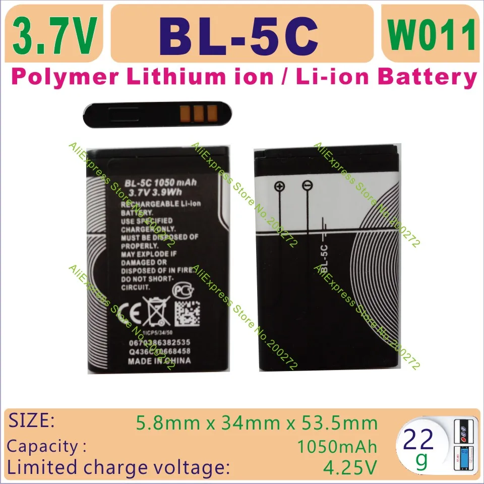 

2pcs [BL-5C] 3.7V 1050mAh Polymer lithium ion battery for Digital product,earphone;dvr;mp3;mp4,RECORDER; [W011]