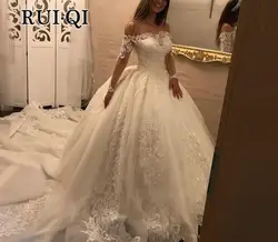 Новый дизайн с длинным рукавом кружево бальное платье свадебное 2019 Vestidos de Novia