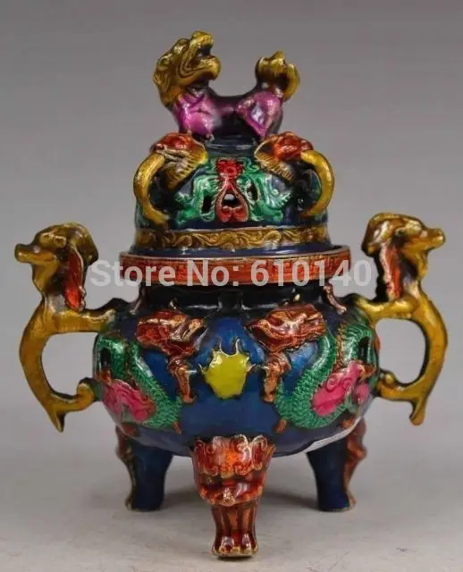

Delicate Oriental Vintage Copper Handwork Cloisonne Dragon Incense Burners