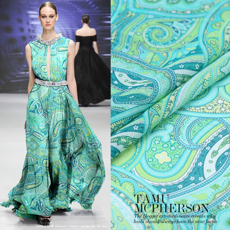114CM Wide 12MM Print Thin Light Green Silk Fabric for Summer