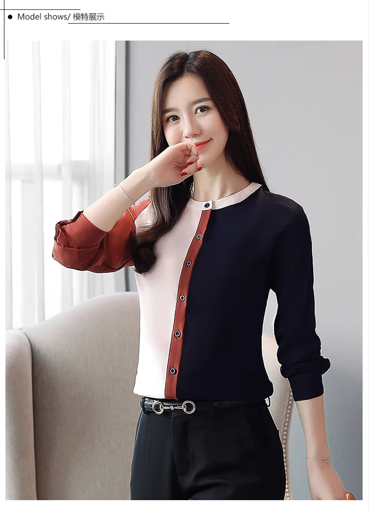 Женские топы и блузки, шифоновые женские блузки, женские рубашки с длинным рукавом, корейская мода размера плюс XXL, Blusas Femininas Elegante
