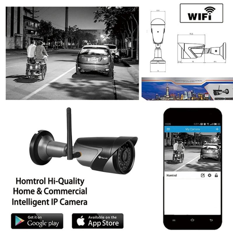 

Homtrol IP66 Waterproof Dustproof Wifi IP Camera with Smart Wifi and Motion Detection and Sensitivity Adjustment
