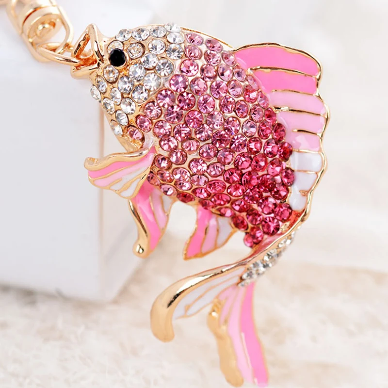 Enameled Rhinestone Crystal Fish Keychains Goldfish Bag Buckle HandBag