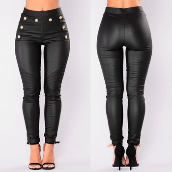 

CANIS Fashion New Women Ladies PU Leather Pants Stretchy Push Up Pencil Skinny Tight Casual Pants