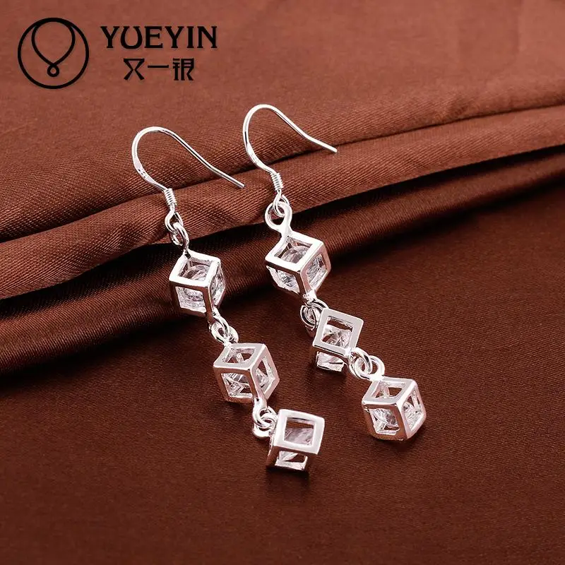 

Wholesale silver plated Dangle earrings for women wedding jewelry Long Earrings Crystal inaures for mother