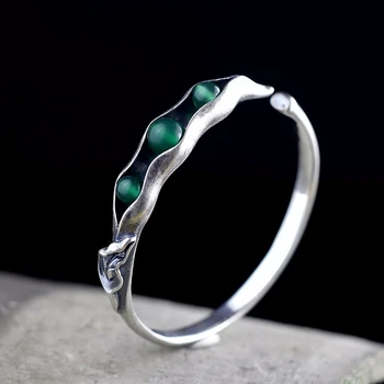

LouLeur 925 sterling silver jade bangles handmade original design beans open jade bangles for women charms fashion jade jewelry