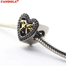 Подходит для браслетов Pandora Charms Bound By Love Beads с 14 K Real Gold и Clear CZ 925 пробы-серебро-ювелирные изделия