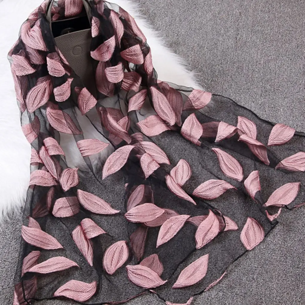 Женский жаккардовый шарф из органзы с листьями, шали, летние пляжные шарфы, 65x170 см - Цвет: 8