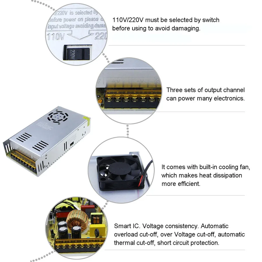 Tanbaby 5 В 60A 300 Вт Питание светодио дный SwitchingTransformer адаптер конвертер AC110V/220 В к DC 5 В 60A для WS2811 полосы CCTV