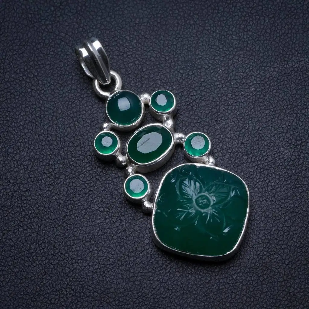 

Natural Chrysoprase Handmade Unique 925 Sterling Silver Pendant 1.75" X0349