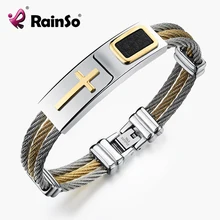 ¡Novedad de 2019! Pulsera cruzada RainSo para hombres con cuero de síntesis, brazalete de cadena de alambre de 3 filas, estilo clásico sagrado de Cristo para hombres