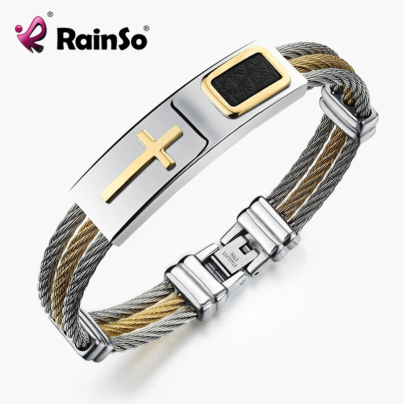 Мужской браслет крест из синтеза кожи RainSo 3 ряда проволочных цепочек стиль Святой