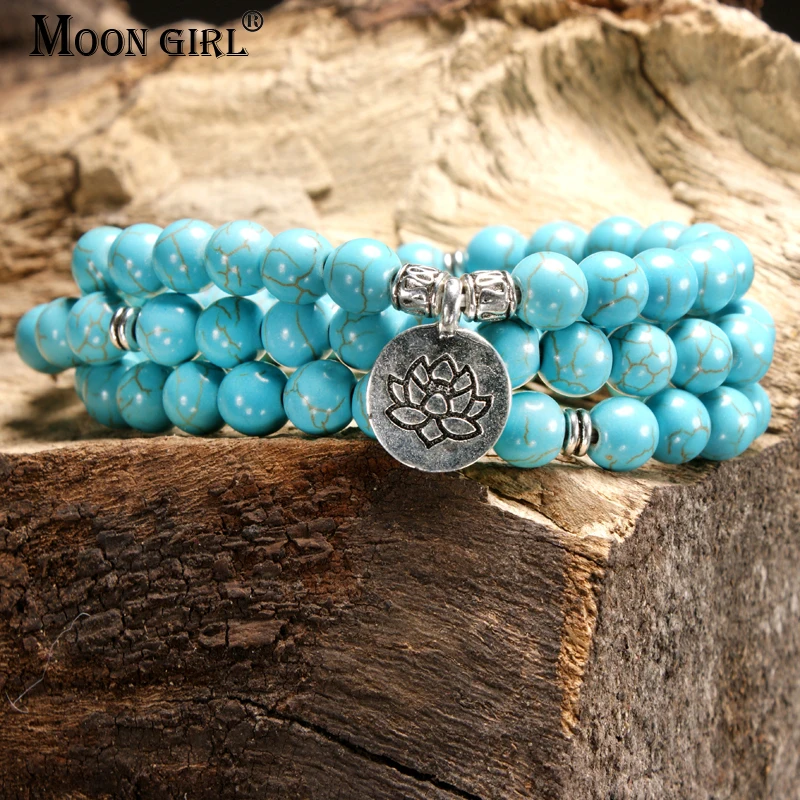 

MOON GIRL Lotus Chakra Fashion Wrist Bracelets 2-3 Layers Men's Bracelets Mala Natural Stone Yoga Meditation Bracelets Gifts