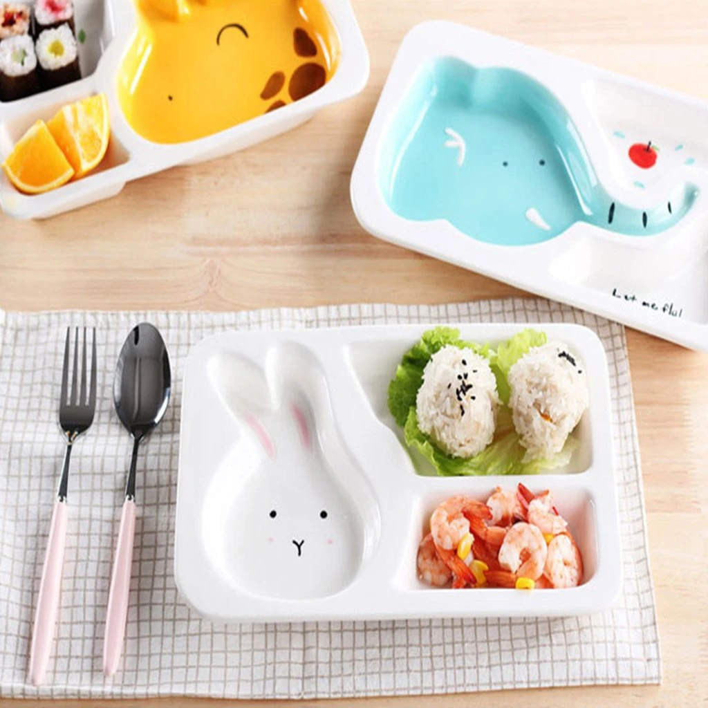 Assiettes A Diner En Ceramique Plateau Avec Compartiment Pour Bebes Enfants Ustensiles De Dessin Anime Vaisselle De Table Plat D Alimentation Pour Bebes Aliexpress