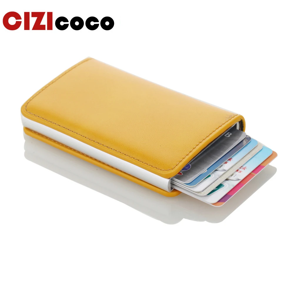 

Men RFID Card Holder Aluminium Antitheft Credit Card Holder Automatical Pop Up Wallet New Slim PU Leather Business ID Wallets