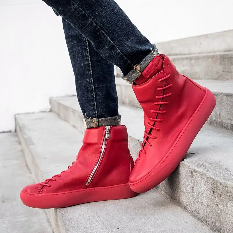 Respirável Dos Britânicos Equitação Rodada Ou Alta Botas Quente Sapatas Moda De Homens Inverno Retro Preto Vermelho Couro Montaria Coreano 8pTqwdYq