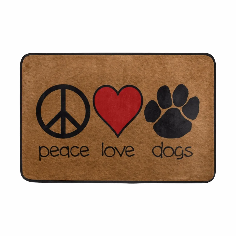 Floor Mat Cute Marks of Peace Love& Dogs Doormat Anti slip Mat for Bathroom Quick drying
