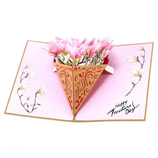 3d pop up cards teacher s day stereo greeting card magnolia bouquet