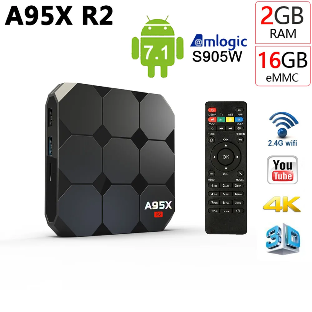 

TV Box Android 7.1 A95X R2 Amlogic S905W Quad Core 2GB DDR3 16GB ROM Set Top Box 2.4GHz Wifi HD Media Player Mini Smart TV Box