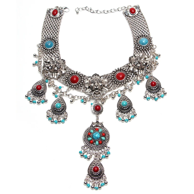 Latest Fashion choker Alloy Statement long Bohemian necklaces pendants Vintage gypsy ethnic maxi Necklace Women fine