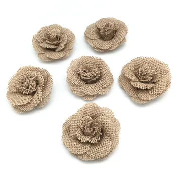 

6pcs Hessian Burlap Flowers for Crafts Rustic Wedding Decoration Gift Packing 4.5cm AA8015