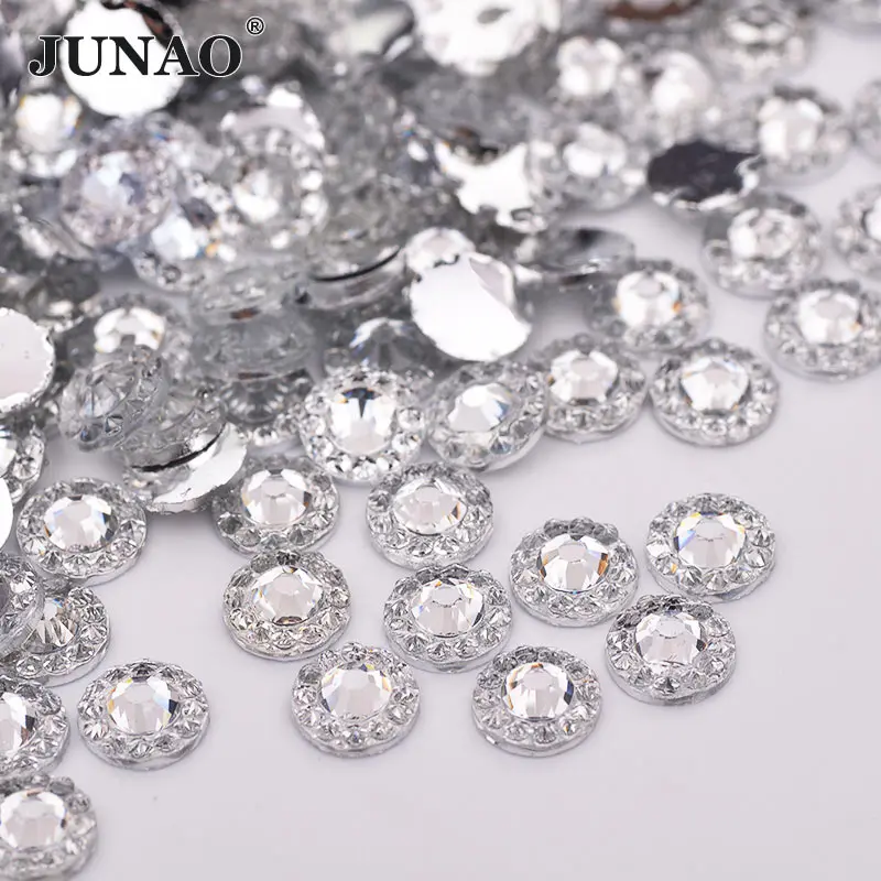 

JUNAO 4 5 6 mm Clear White Round Flowers Rhinestones Flatback Resin Gems Glue On Nail Crystal Stones For DIY Crafts