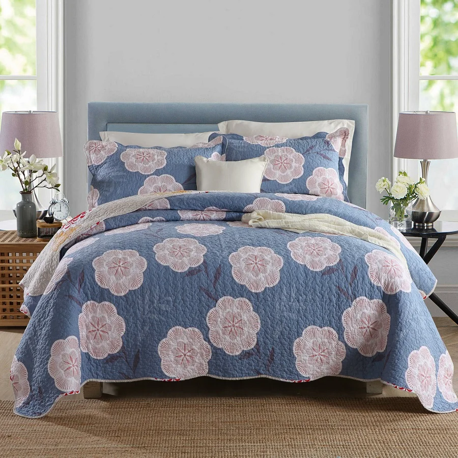 

CHAUSUB 12 Pattern Quality Printed Quilt Set 3PCS Cotton Quilts Quilted Bedspread Cover Bed Sheets Pillowcase Coverlet KING Size
