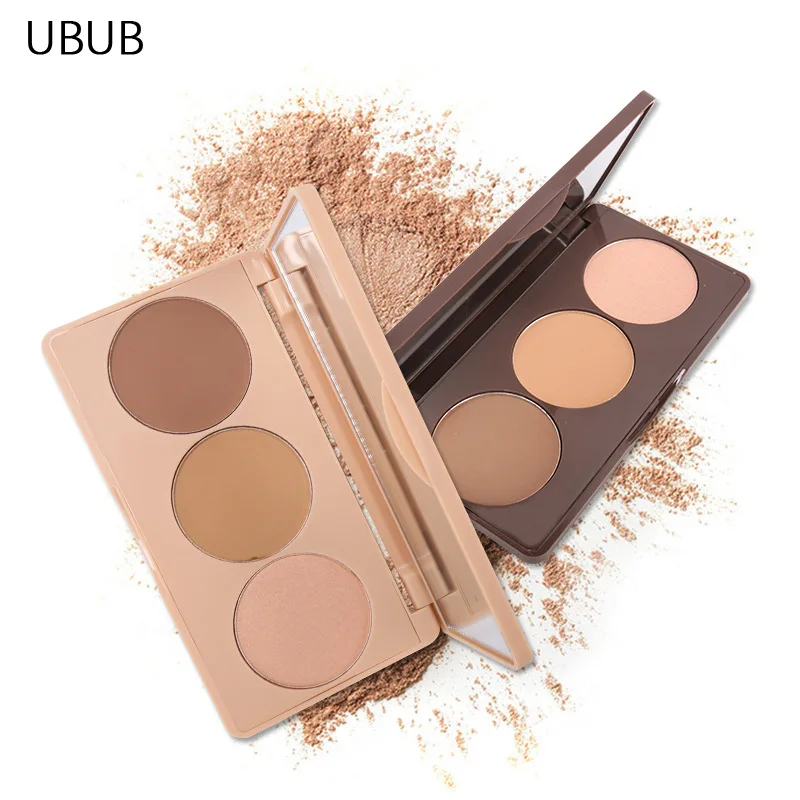 

UBUB 3 Colors Mineral Bronzer Highlighter Matte Brighten 3D Face Contouring Dark Skin Pressed Powder Concealer Makeup Palette