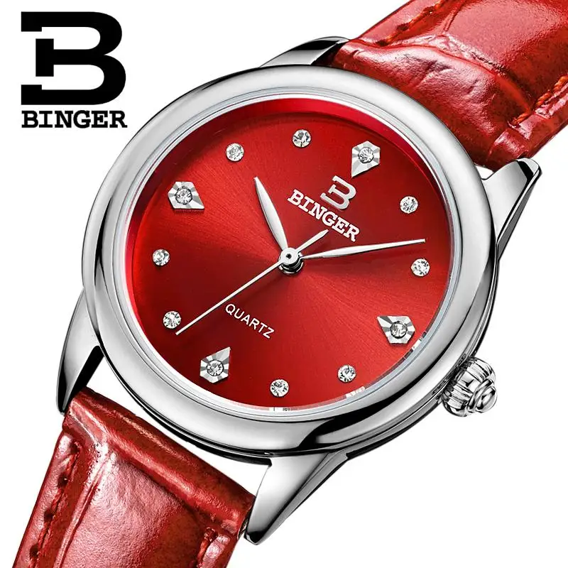 

Switzerland Binger Women's watches luxury quartz waterproof clock 4 color available genuine leather strap Wristwatches BG9006-3