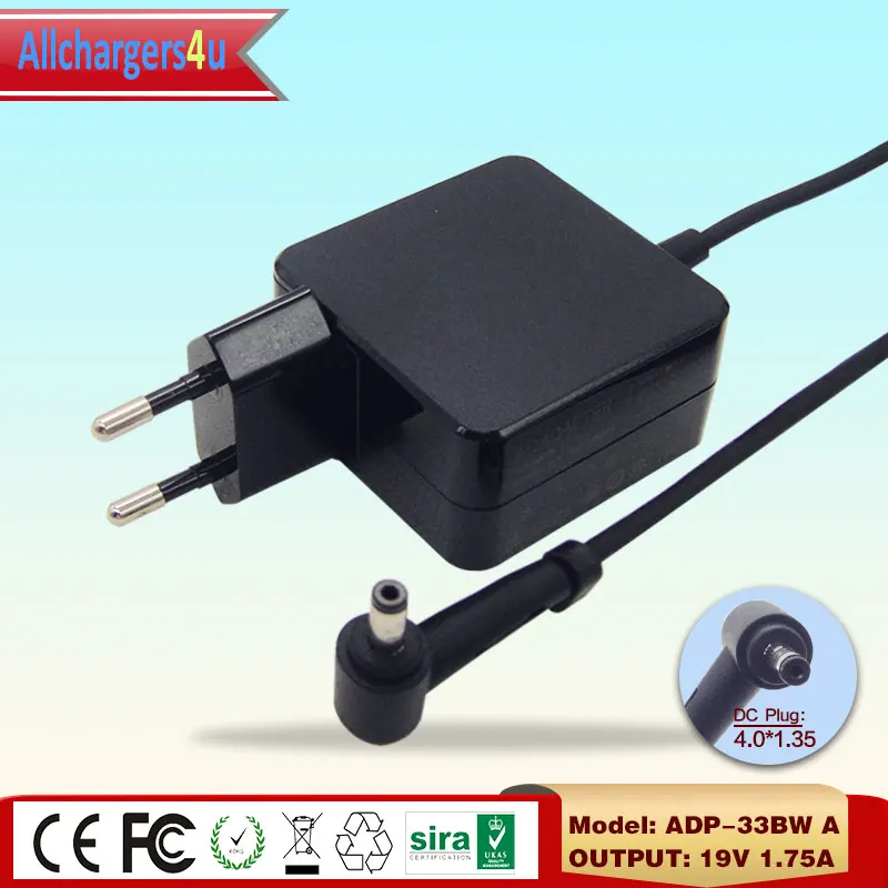Original 19V 1.75A 33W 4.0*1.35mm AC Adapter for ASUS VivoBook X200CA X200L X200LA X200M ADP-33BW A ADP-33AW B AD890326 EU Plug