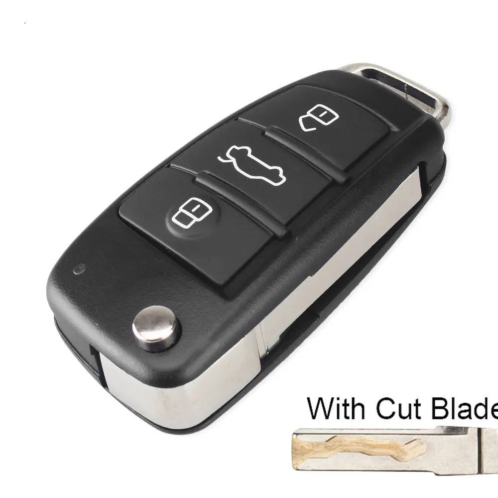 KEYYOU 3 кнопки складной автомобиль откидная оболочка ключа дистанционного управления для Audi Q7 A3 A4 A6 A6L A8 TT Cut/Uncut лезвие Fob чехол Замена - Количество кнопок: Cutted Blade