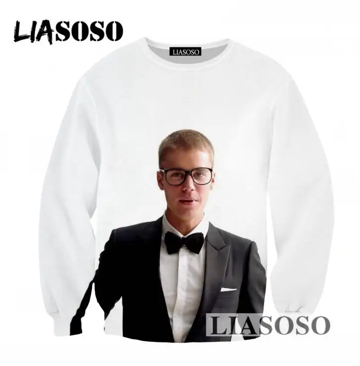 LIASOSO Harajuku Sweatshirt 3D Print Popular Singer Justin Bieber Men Women Tracksuits Loose Long Sleeves Pullovers Tops T743