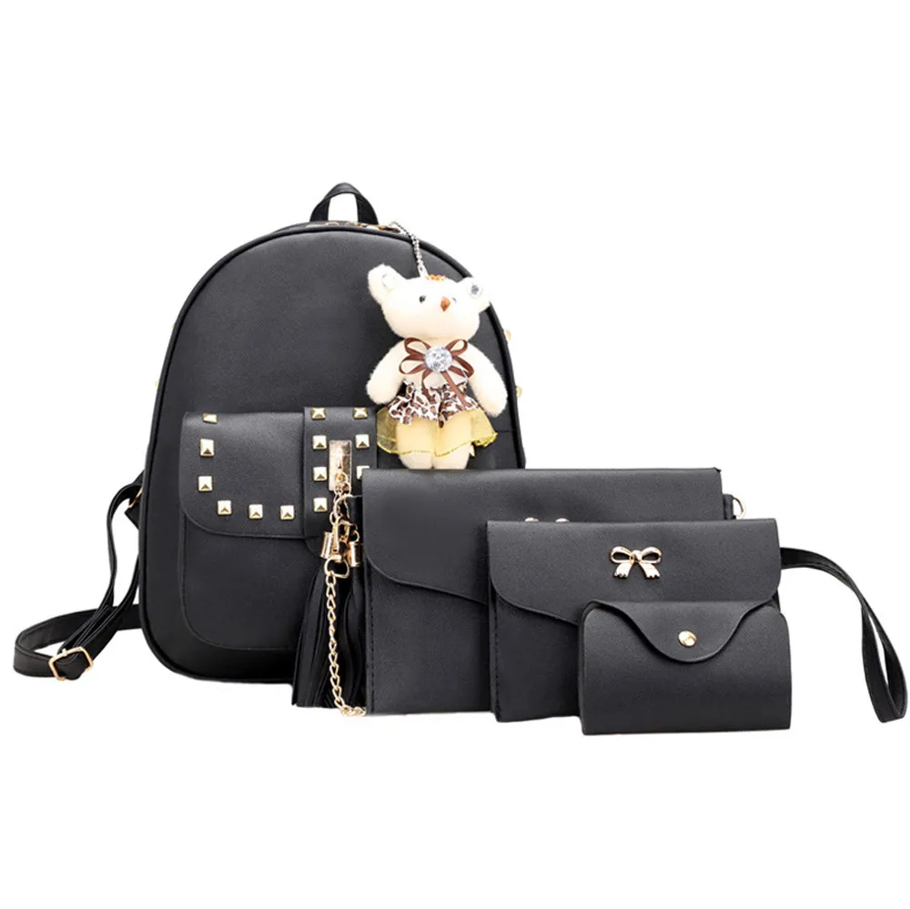 

Famous Brand 4 Sets Women Girl Bear Animals tassel Backpack School Bag Shoulder Bag 2019 Fashion Zaino da donna#30