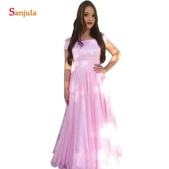 

Vestido Dama De Honra Adulto Longo Boat Neck Off Shoulder Bridesmaid Dress Pink Satin Tulle Wedding Party Gowns Jurk Lang