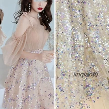 Цвет блесток вышивка Прозрачная сетка ткань платье diy Материал ручной работы декоративная ткань