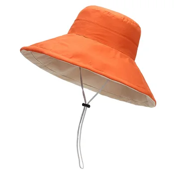 

Women's Summer Reversible Folding Sun Hat with Chin cord Wide brim Packable Floppy Beach Cap Elegant Bonnet Capeline Bucket Hat