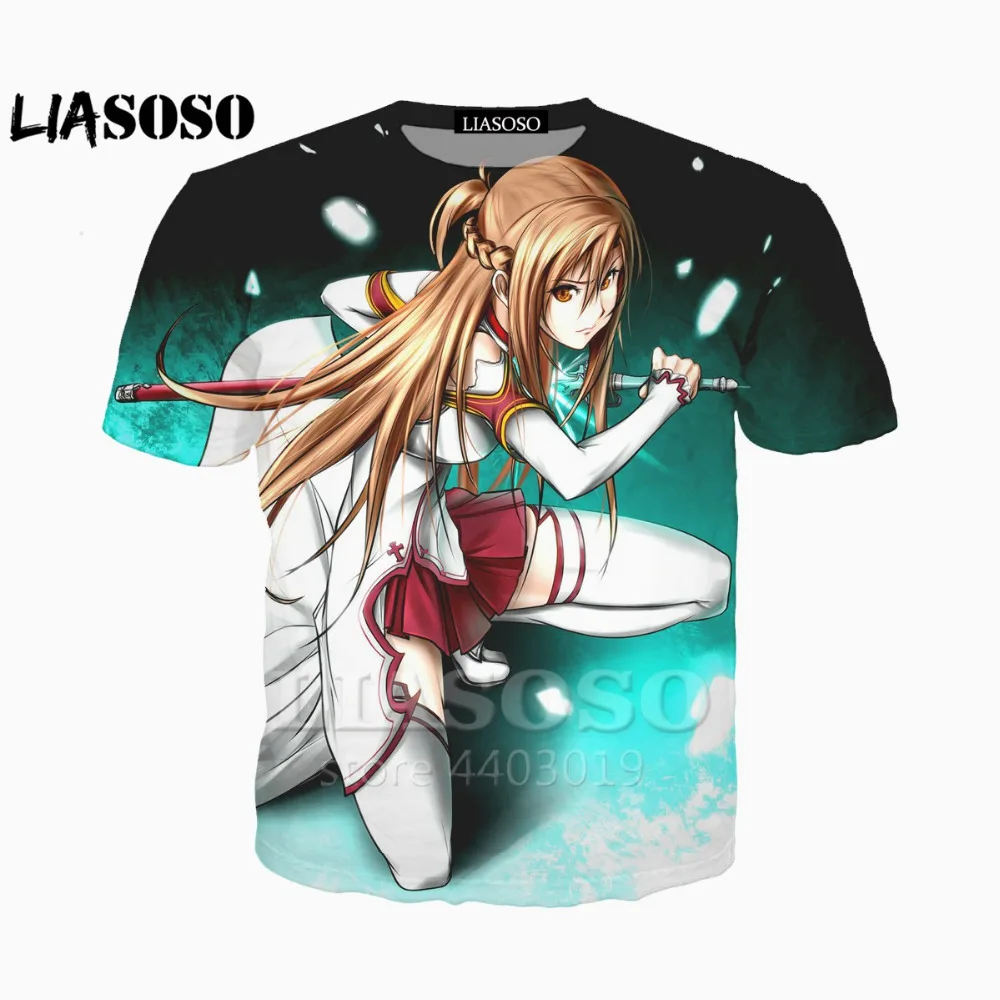 LIASOSO, новейший дизайн, аниме, футболка, аниме, меч, искусство онлайн, футболки, САО Кирито и Юки Асуна, 3d принт, для женщин и мужчин, футболка, A045-42