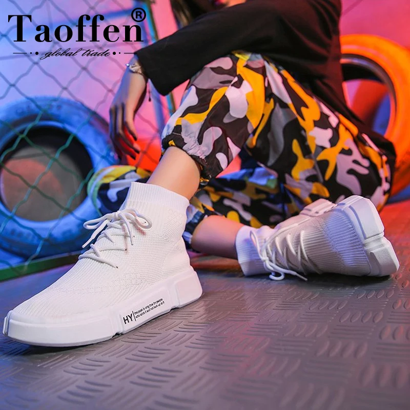 

Taoffen Fashion 2019 White Black Soft Vulcanized Shoes Women Cross Strap Simple Thick Bottom Light Sneakers Shoes Size 35-39