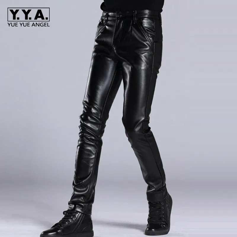 Итальянский дизайн, высокое качество, бренд, мужские модные облегающие брюки из искусственной кожи, мужские мотоциклетные брюки в стиле панк, Размер 27-36
