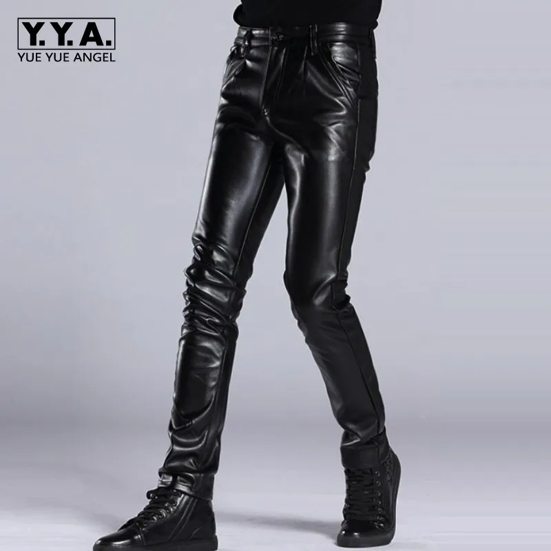 

Italian Design High Quality New Brand Mens Fashion Slim Fit Pu Leather Pants Punk Male Motorcycle Pants Trousers Size 27-36