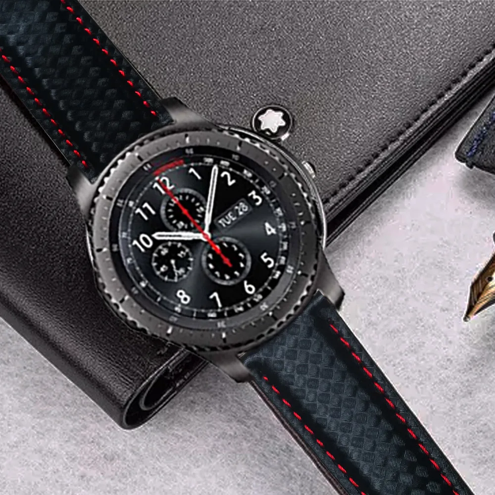 AKGLEADER 20-22mm Watch Band For Samsung Gear S3 Carbon Fiber Genuine Leather Band For Huami Amazfit 2 Best Quality For Huawei AKGLEADER 20-22mm Watch Band For Samsung Gear S3 Carbon Fiber Genuine Leather Band For Huami Amazfit 2 Best Quality For Huawei