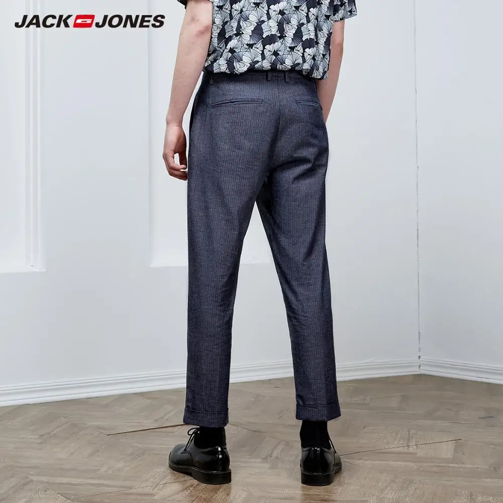 JackJones мужские хлопковые темно-синие полосатые повседневные укороченные брюки 219114541