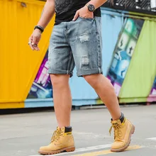 Мужские Новые Большие размеры 40 42 44 46 мужские рваные Стрейчевые джинсовые шорты ретро повседневный стиль рваные шорты летние спортивные штаны