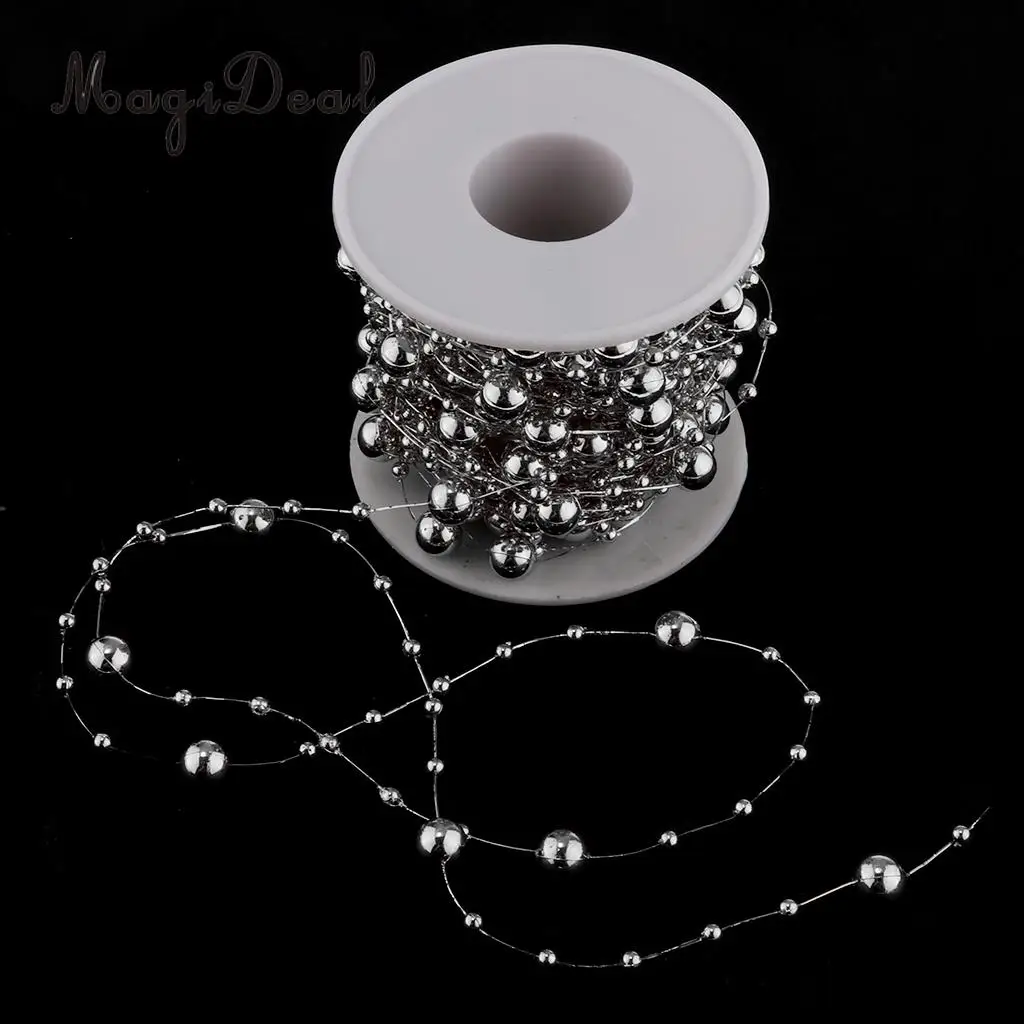 MagiDeal 10m Metallic Pearls Beads String Strand Garland Wire Chain Strands Spool Roll Wedding Birthday Christmas DIY Craft