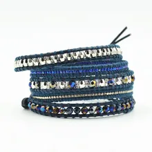 Charm Vintage Cowhide Handmade Woven Leather Bracelet Lapis Lazuli And Crystal Bracelet For Women&Men Jewelry Gifts Wholesale vintage leaf woven bracelet for men
