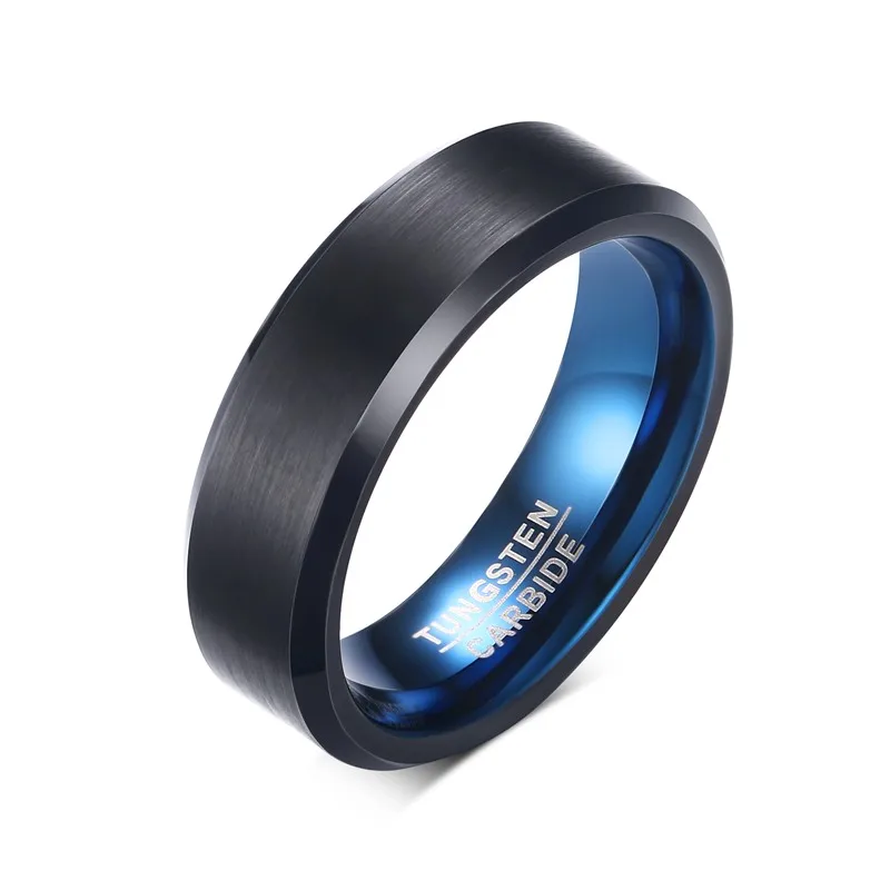 Vnox 6 мм синий реальный Вольфрам карбида Кольца для Для мужчин Jewelry черный свадебные украшения высокое качество - Цвет основного камня: black and blue