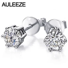 6 зубец круглые блестящие 1CT имитация серьги-гвоздики с бриллиантами для женщин 9 k белое золото комплет ювелирного украшения moonrocy