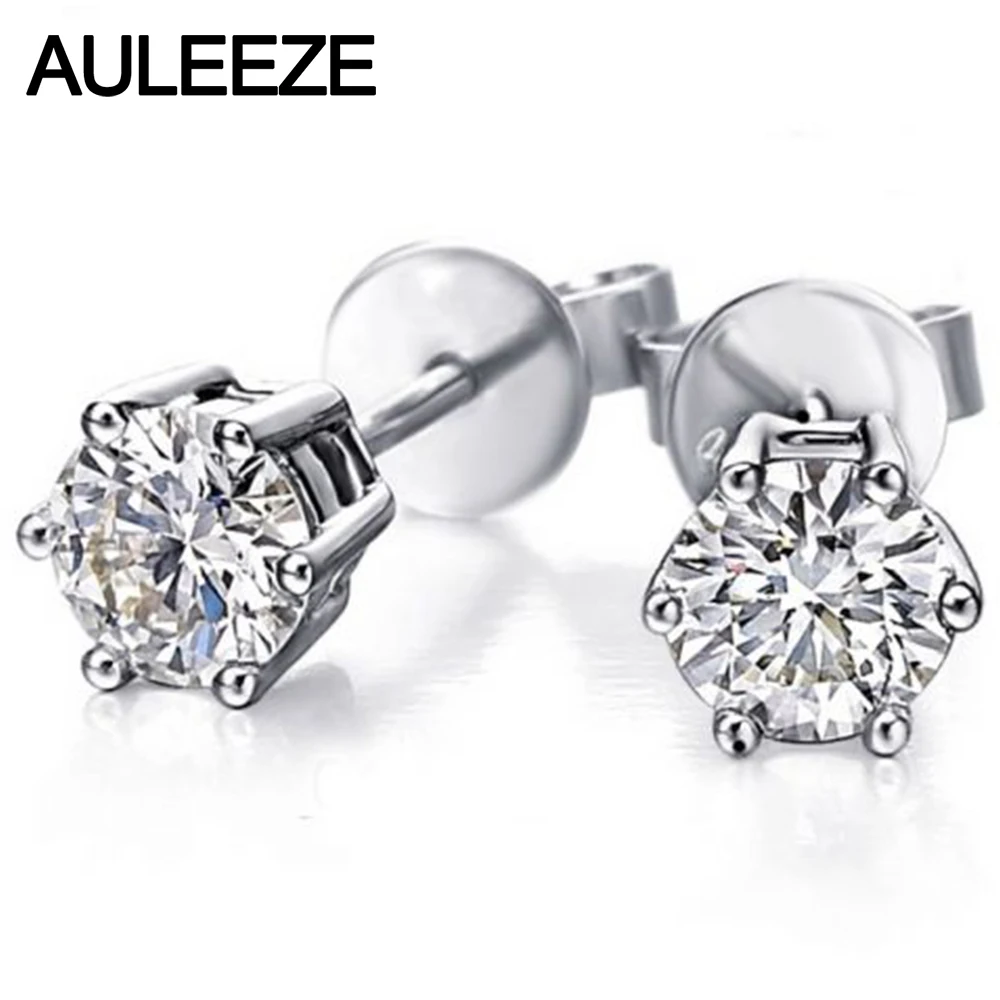6 Prong Round Brilliant 1CT Simulated Diamond Stud Earrings for Women 9k White Gold Earring Wedding Jewelry