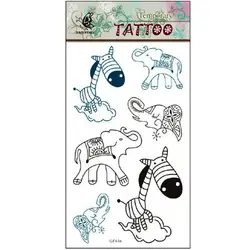 DIY Мода милый черный и белый с рисунком слона узор татуировки водонепроницаемый временные татуировки наклейки 12 шт./оптовая продажа